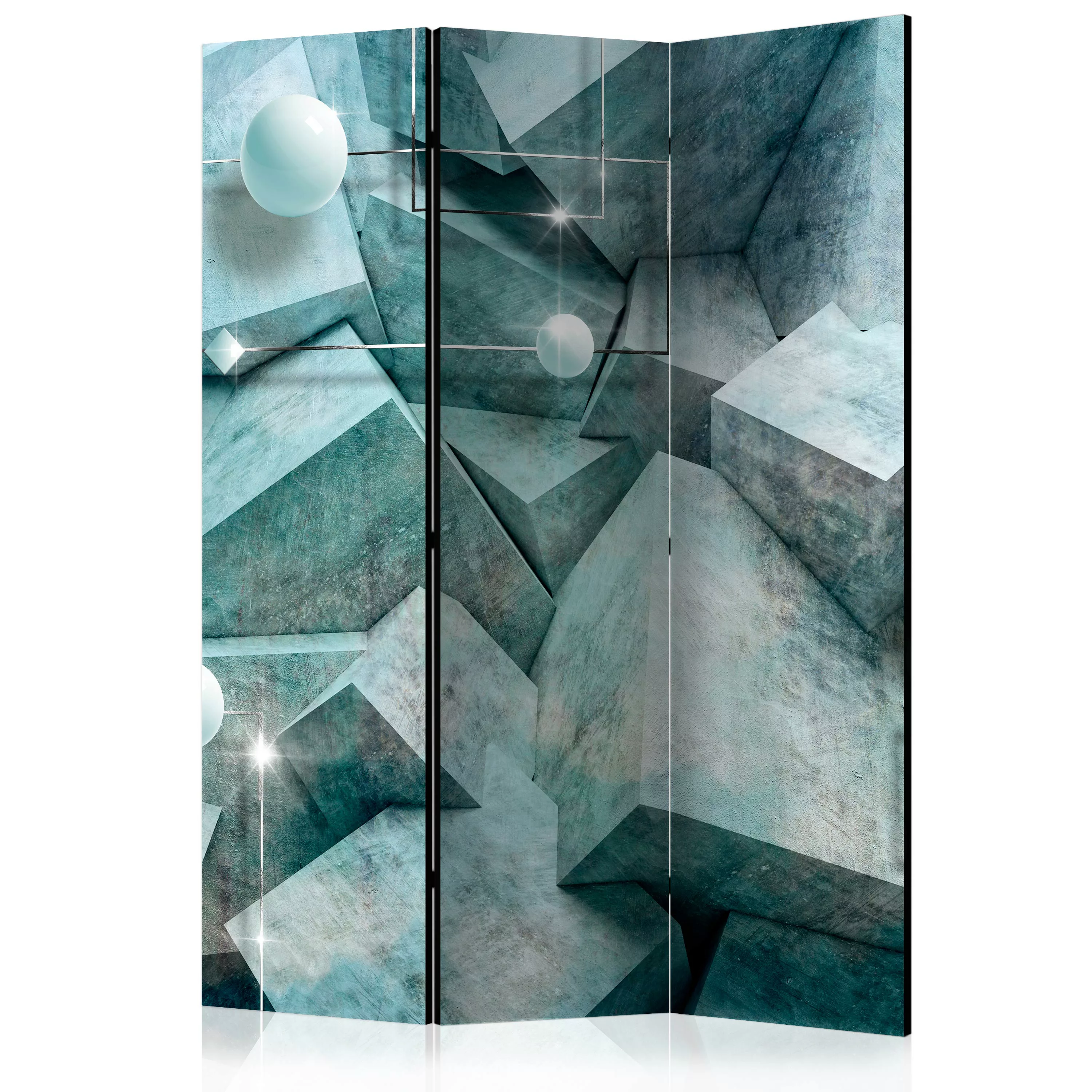 3-teiliges Paravent - Concrete Cubes (green) [room Dividers] günstig online kaufen