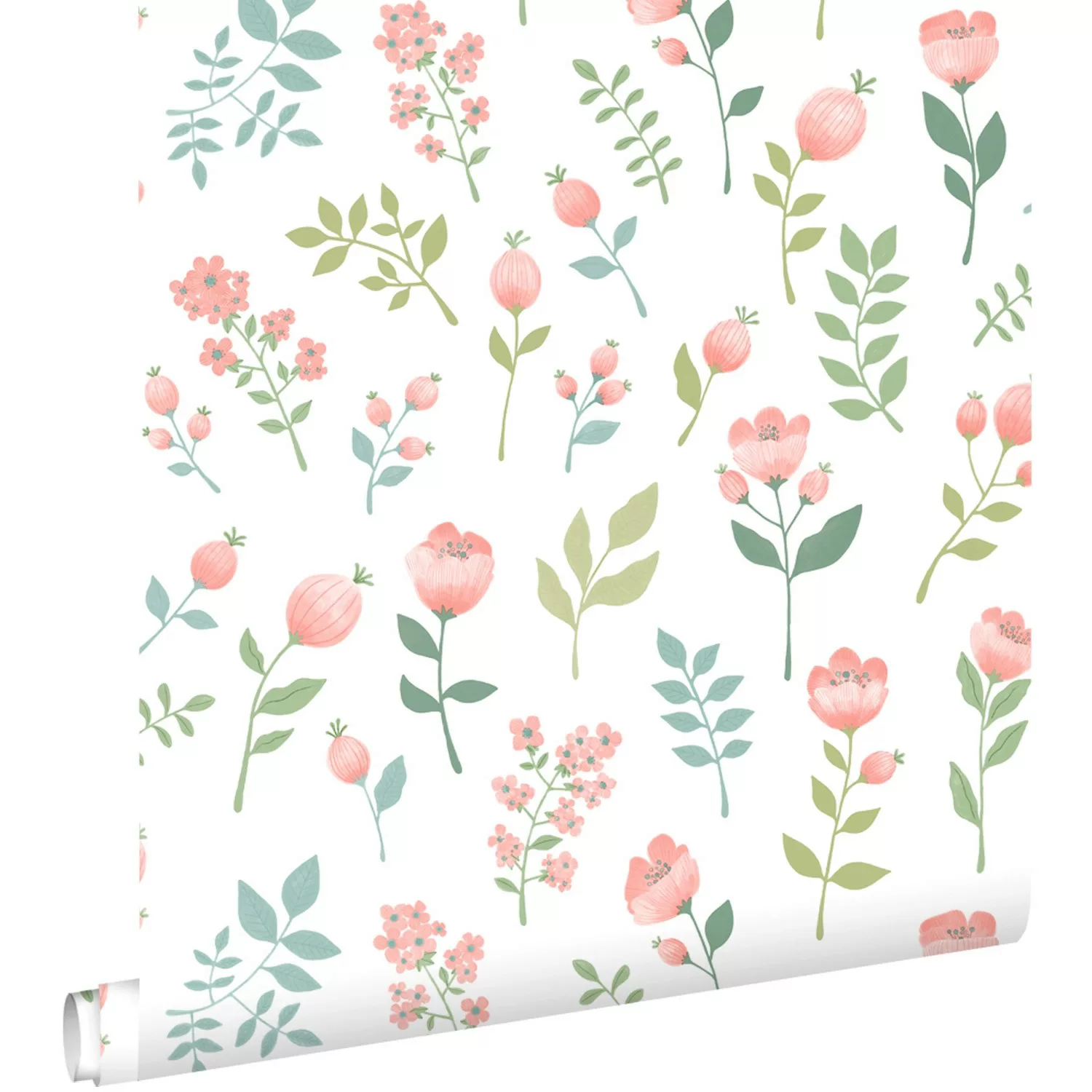 ESTAhome Tapete Blumen Rosa und Graugrün 50 x 900 cm 139977 günstig online kaufen