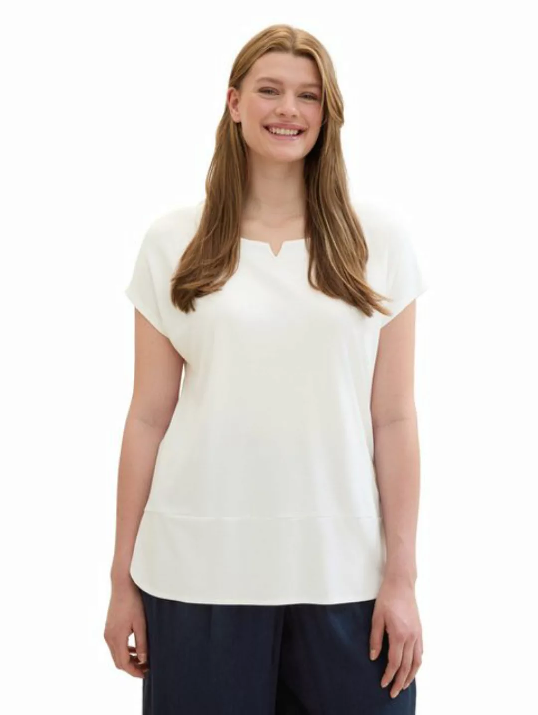 TOM TAILOR PLUS T-Shirt mit Rundhalsausschnitt und extra breitem Bund günstig online kaufen