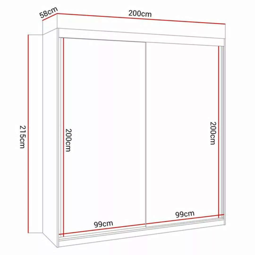 Lookway Kleiderschrank BASTER PLUS 200 cm Schiebetürenschrank Weiß / Weiß günstig online kaufen