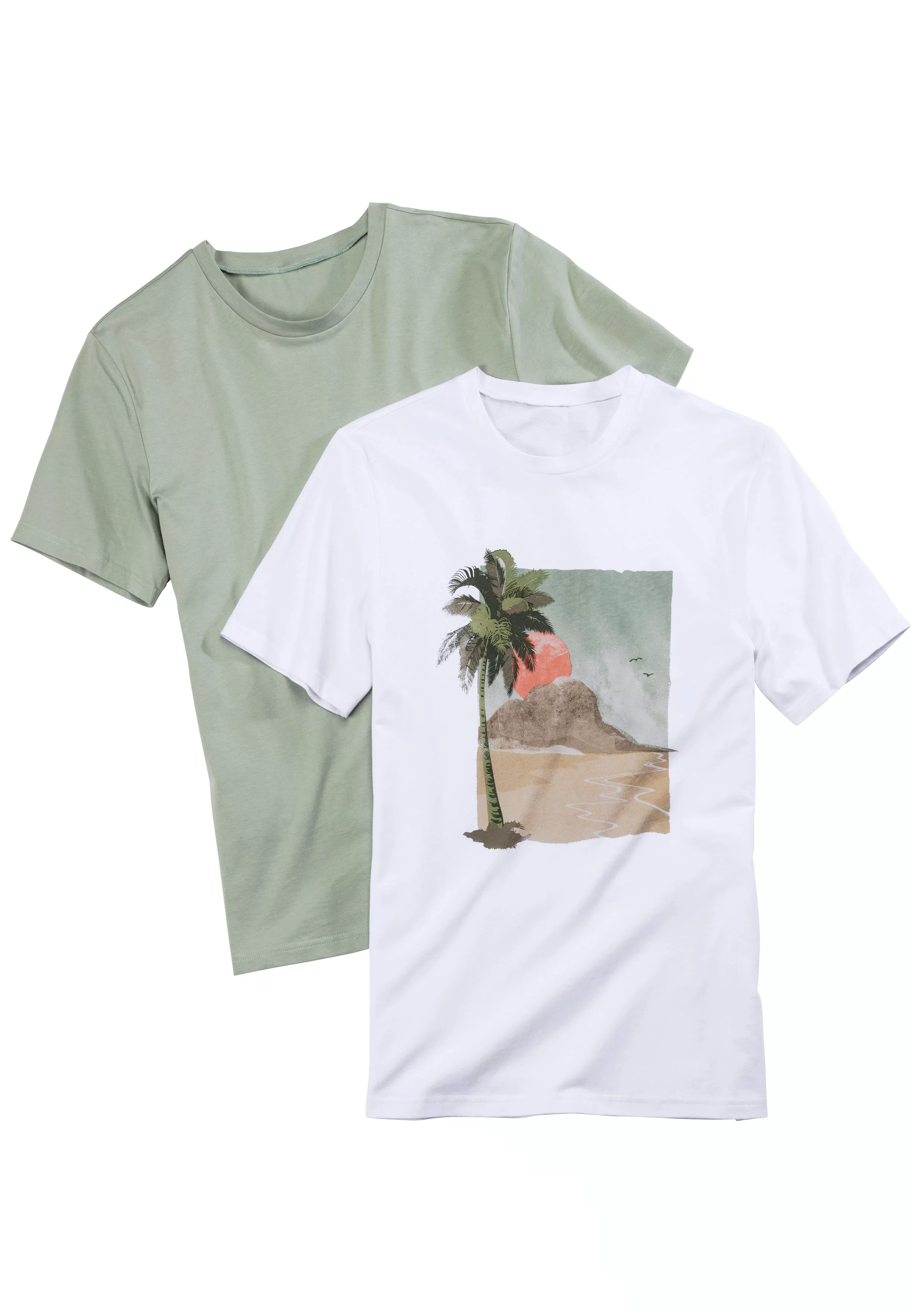 Beachtime T-Shirt (Packung, 2-tlg) Freizeitshirt mit Rundhals und Frontprin günstig online kaufen