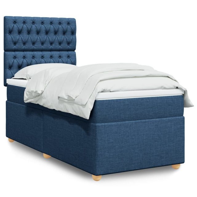 vidaXL Boxspringbett, Boxspringbett mit Matratze Blau 90x200 cm Stoff günstig online kaufen