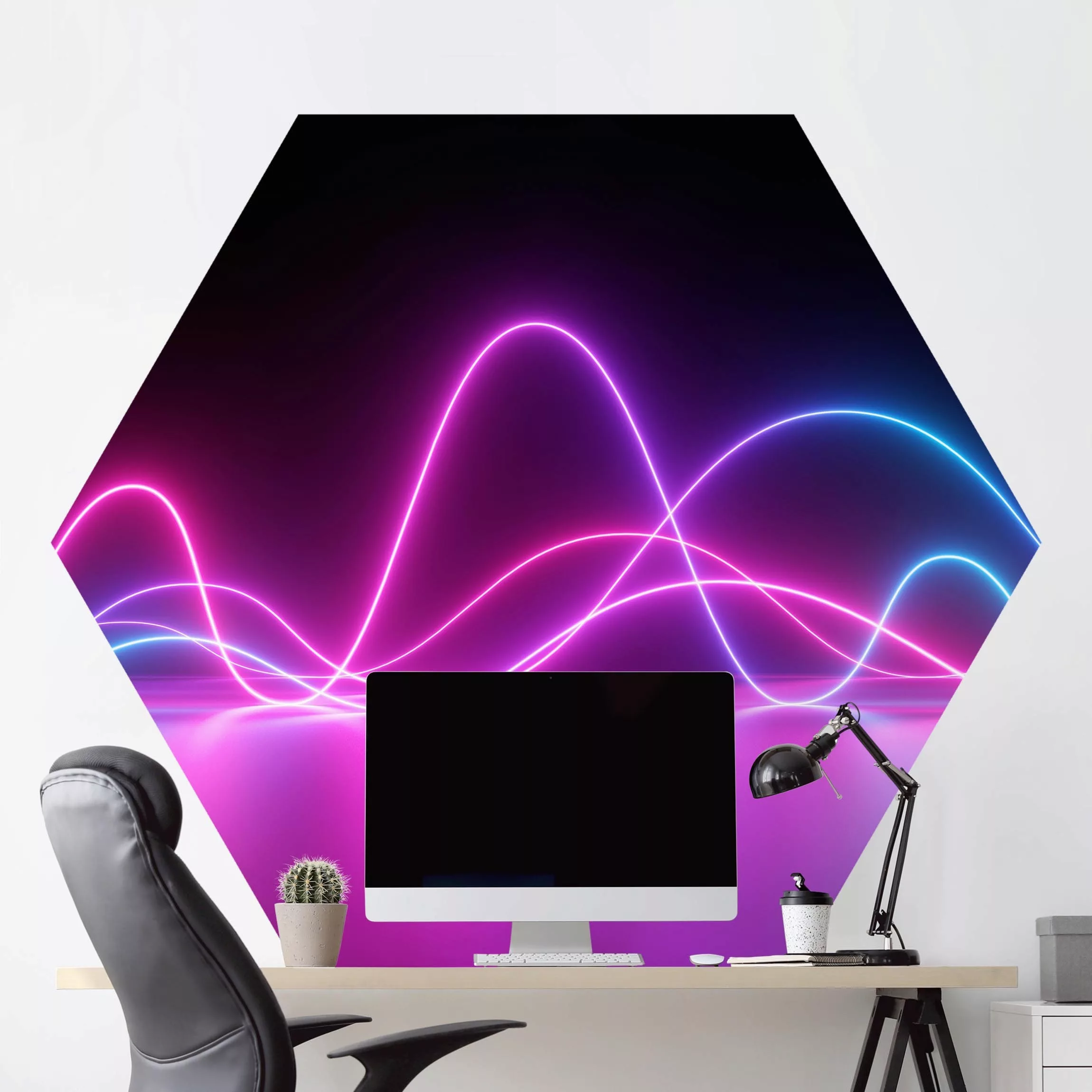 Hexagon Mustertapete selbstklebend Neonwellen günstig online kaufen