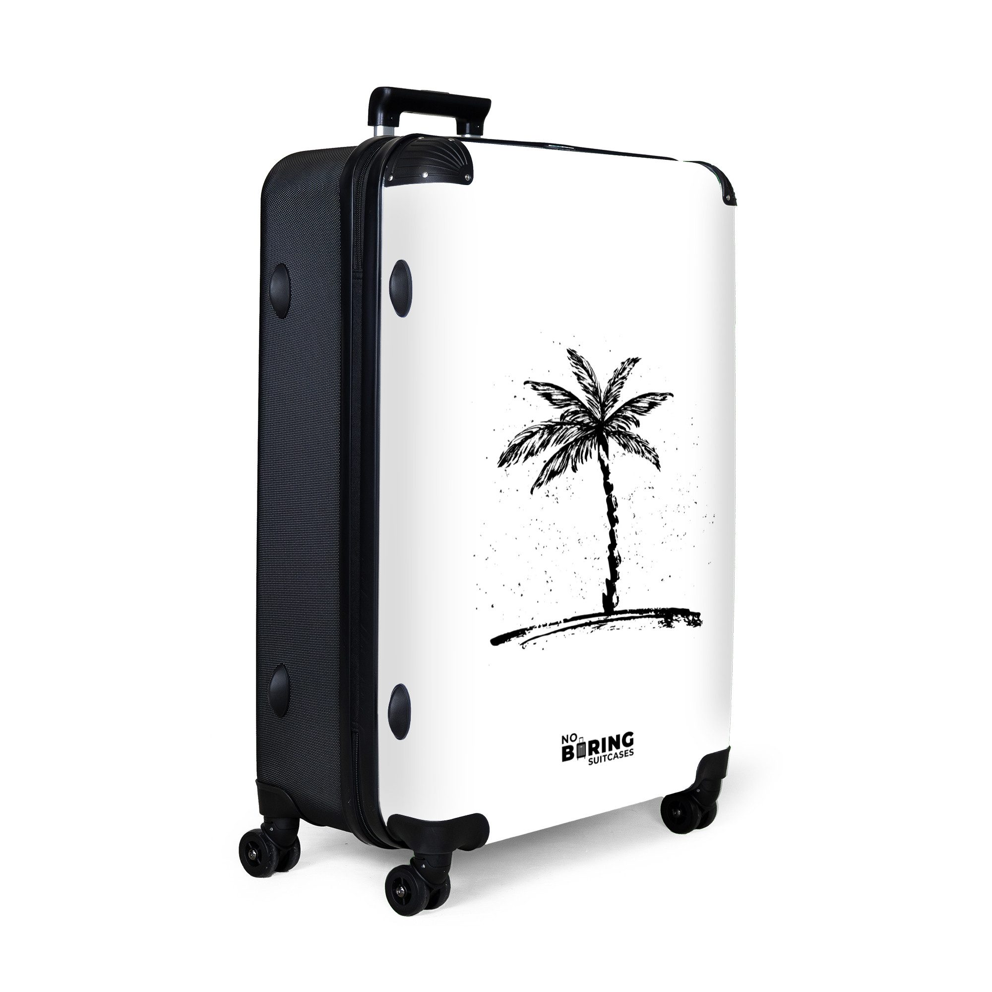 NoBoringSuitcases.com© Hartschalen-Trolley Weiß mit schwarzer Palme günstig online kaufen