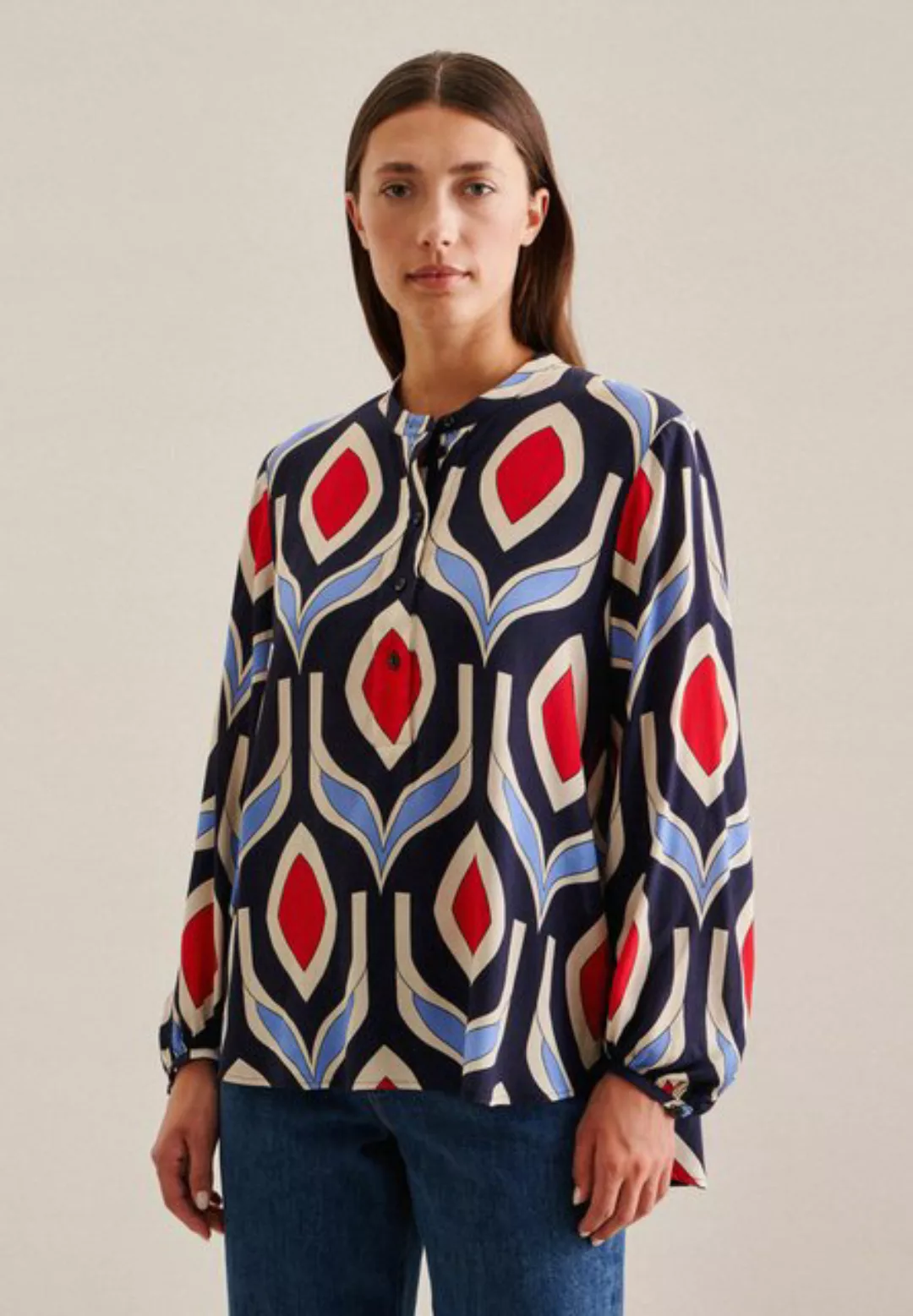 seidensticker Klassische Bluse Schwarze Rose Tunika Geometrische Muster günstig online kaufen