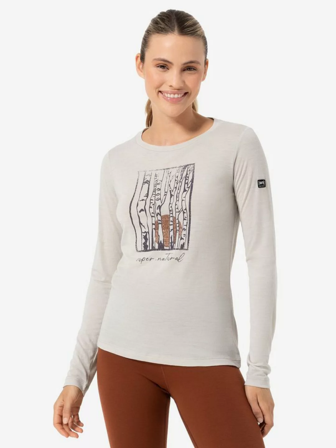 SUPER.NATURAL Langarmshirt für Damen, Merino SUNBIRCH Baum Motiv, mit Glitz günstig online kaufen