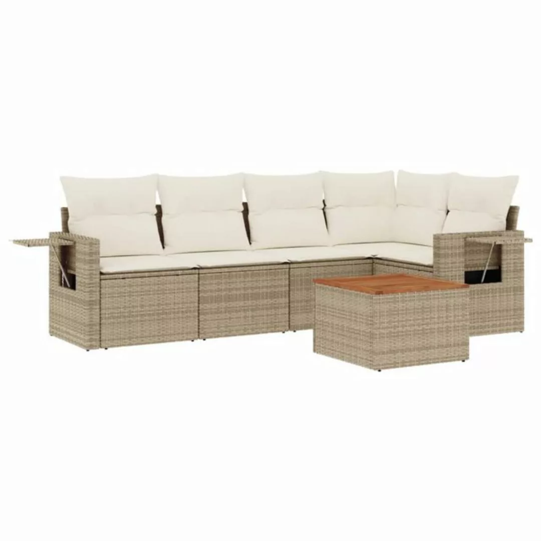 vidaXL Sofaelement 6-tlg. Garten-Sofagarnitur mit Kissen Beige Poly Rattan günstig online kaufen