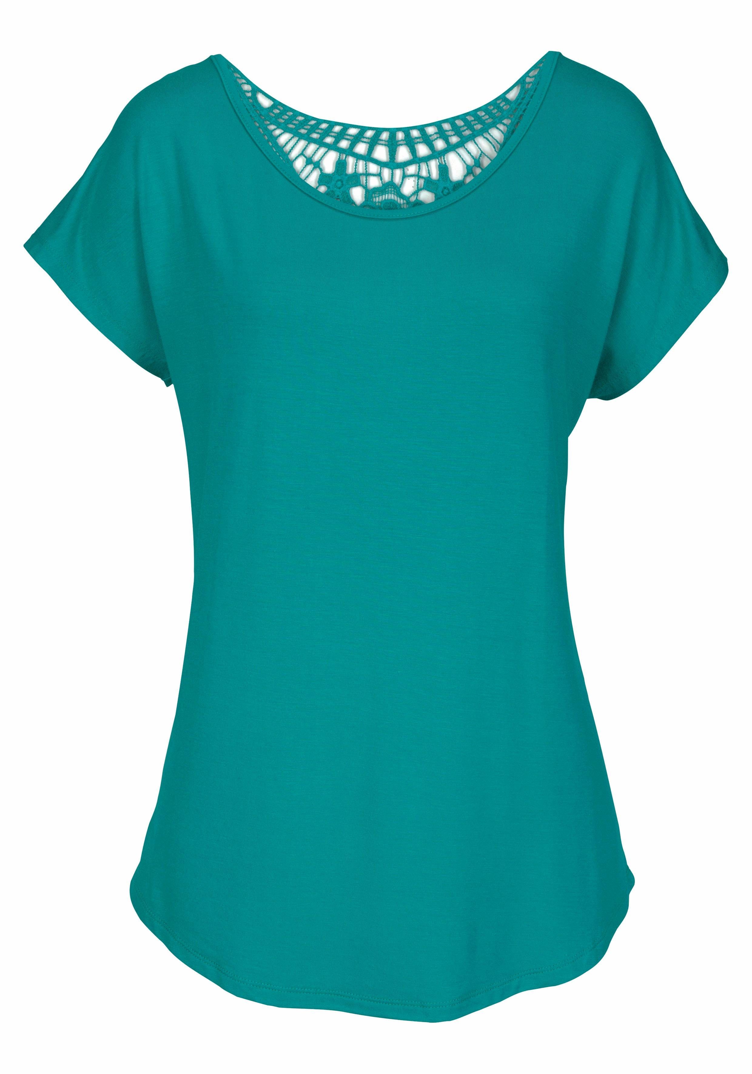 LASCANA Strandshirt mit Spitzeneinsatz, T-Shirt, lockere günstig online kaufen