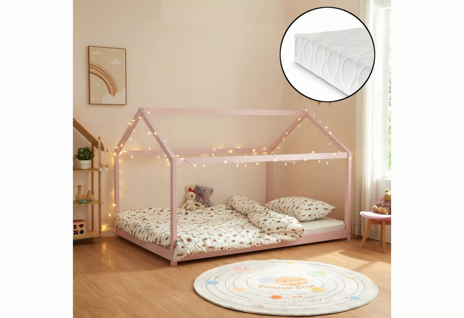 en.casa Kinderbett (Bett und Matratzen), »Cerro« mit Matratze 120x200cm Ros günstig online kaufen