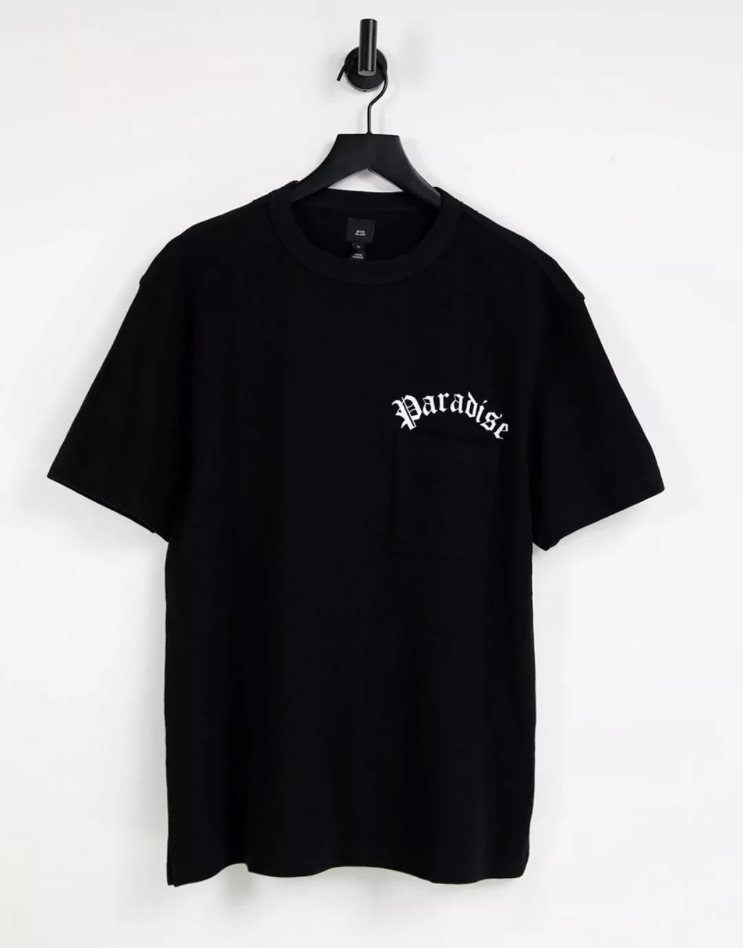 River Island – Oversize-T-Shirt in Schwarz mit Waffelstruktur und Tasche günstig online kaufen