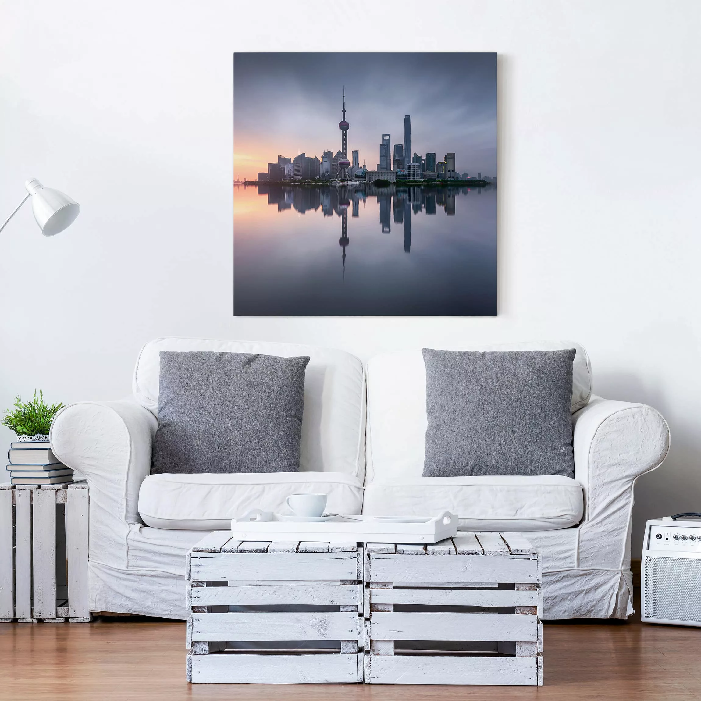 Leinwandbild - Quadrat Shanghai Skyline Morgenstimmung günstig online kaufen