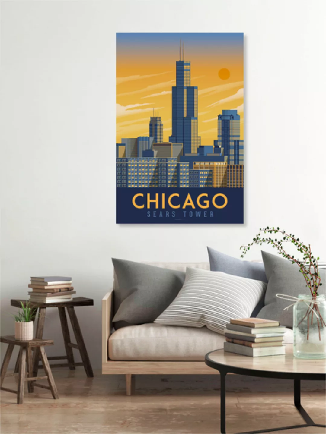 Poster / Leinwandbild - Chicago Sears Tower Vintage Travel Wandbild günstig online kaufen