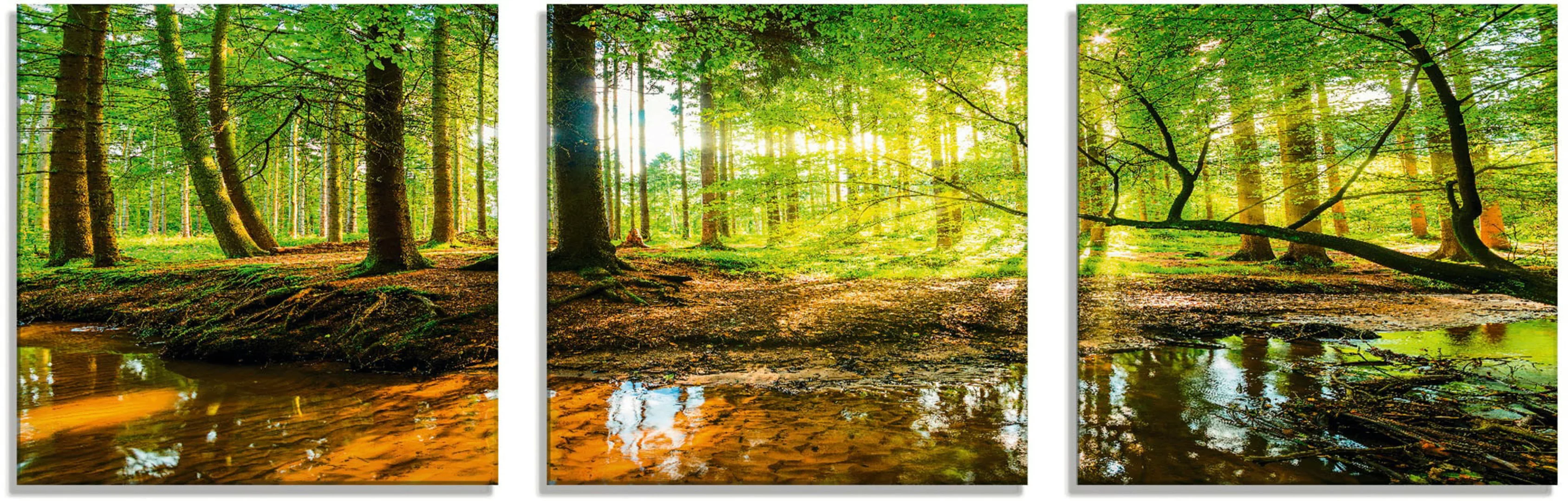 Artland Glasbild "Wald mit Bach", Wald, (3 St.) günstig online kaufen