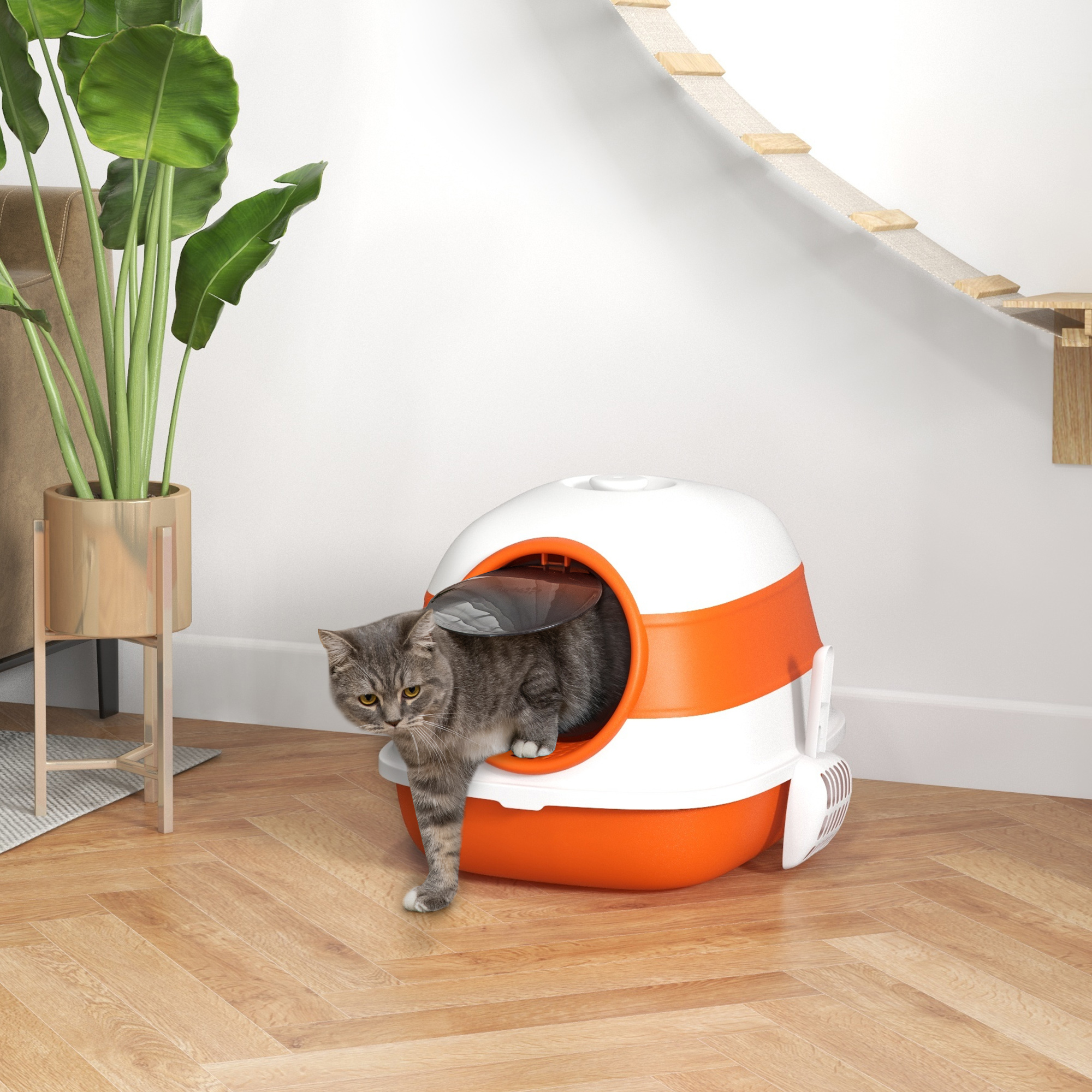 PawHut Katzentoilette mit Deckel Katzenklo 52x41x38cm Deodorant Bodengitter günstig online kaufen