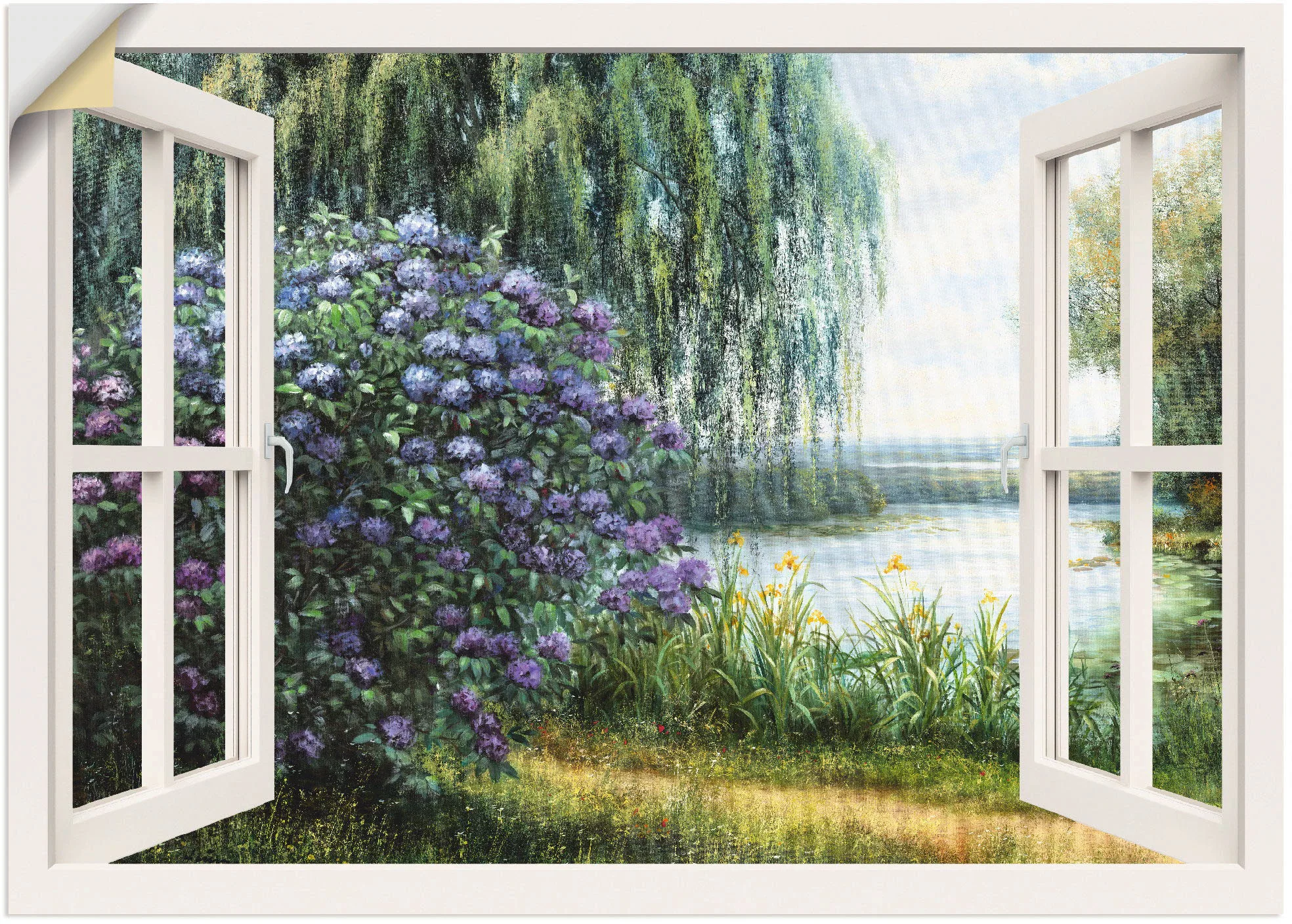 Artland Wandbild "Hortensien am See", Fensterblick, (1 St.), als Leinwandbi günstig online kaufen