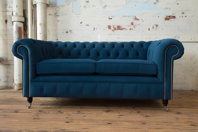 Xlmoebel Sofa Blauer Chesterfield-Stoffsofa Polstersessel 3 Sitzer, Hergest günstig online kaufen