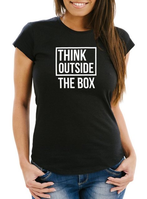 MoonWorks Print-Shirt Damen T-Shirt Think Outside the Box Slim Fit Moonwork günstig online kaufen