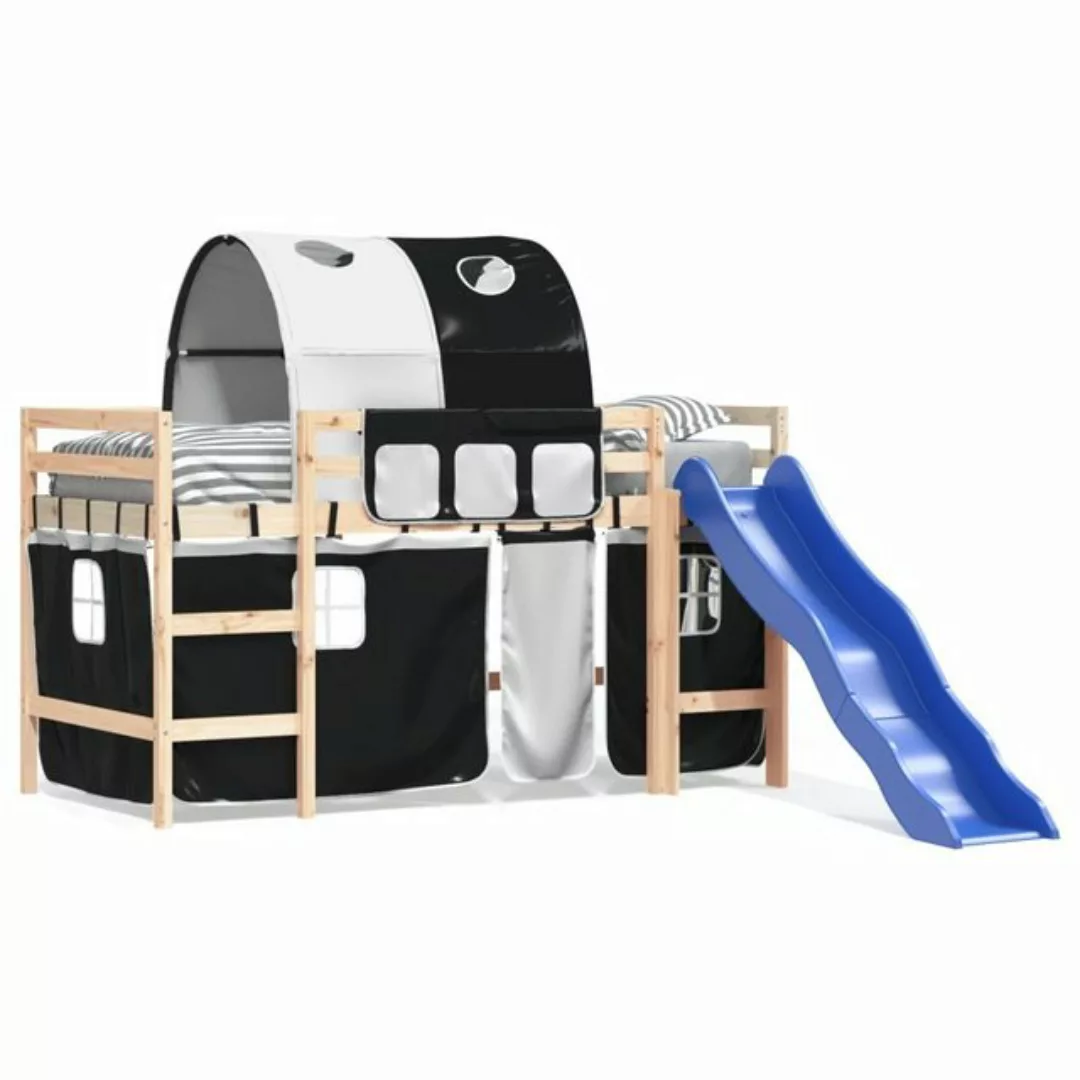 vidaXL Kinderbett Kinderhochbett mit Tunnel Weiß Schwarz 80x200 cm Kiefernh günstig online kaufen