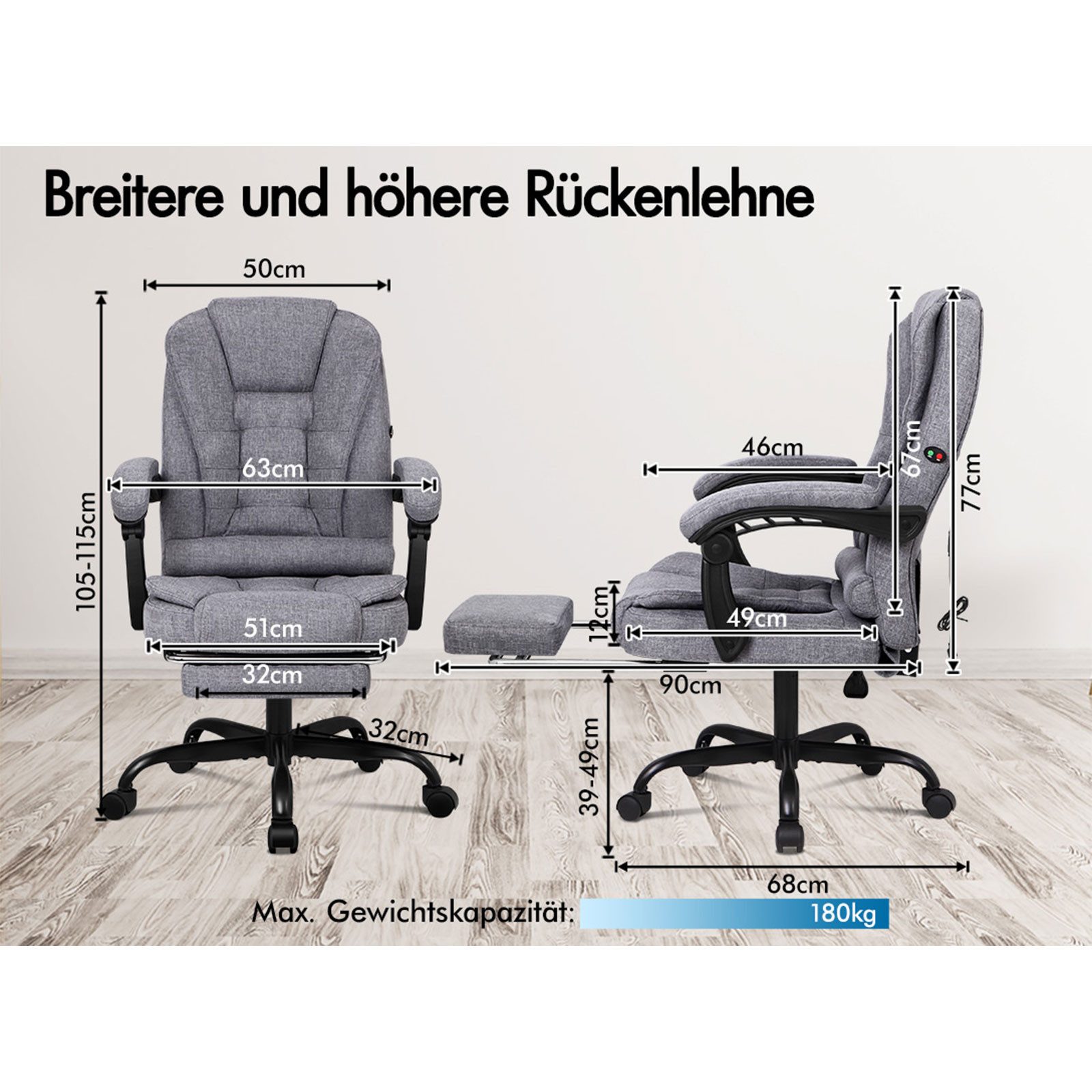 ALFORDSON Bürostuhl mit Massagefunktion, Fußstütze und günstig online kaufen