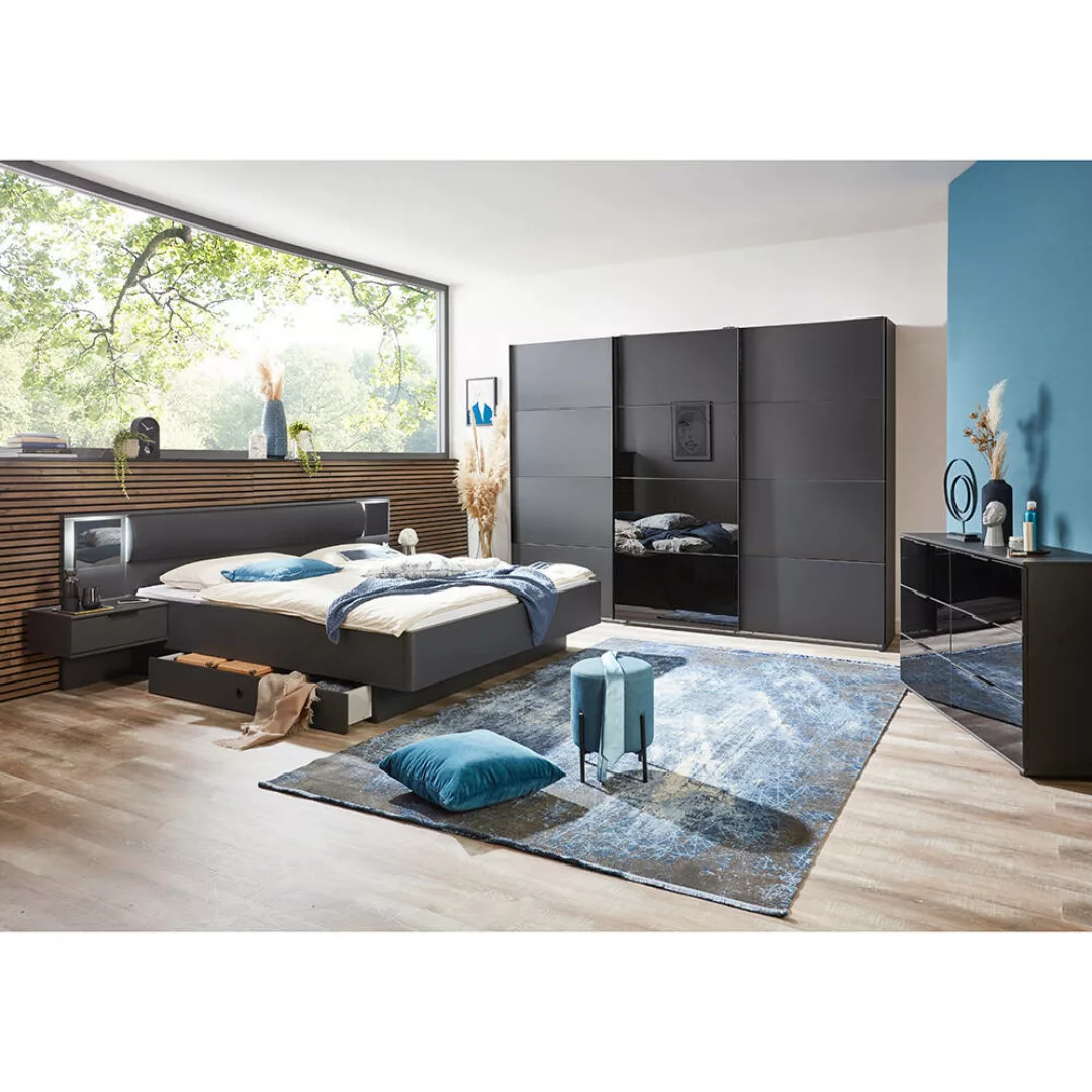 Schlafzimmer Set BRIXEN-43 mit Schubkastenkommode in graphit mit schwarz günstig online kaufen