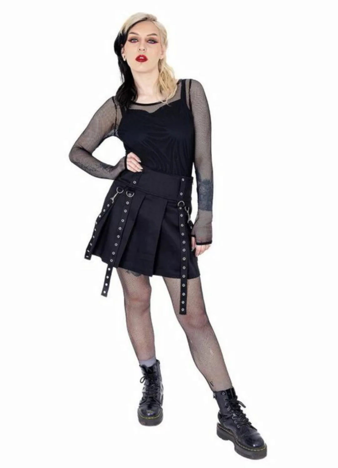 Heartless Plisseerock Louella Goth Nieten Ösen Gothic Riemen Plissiert Stra günstig online kaufen