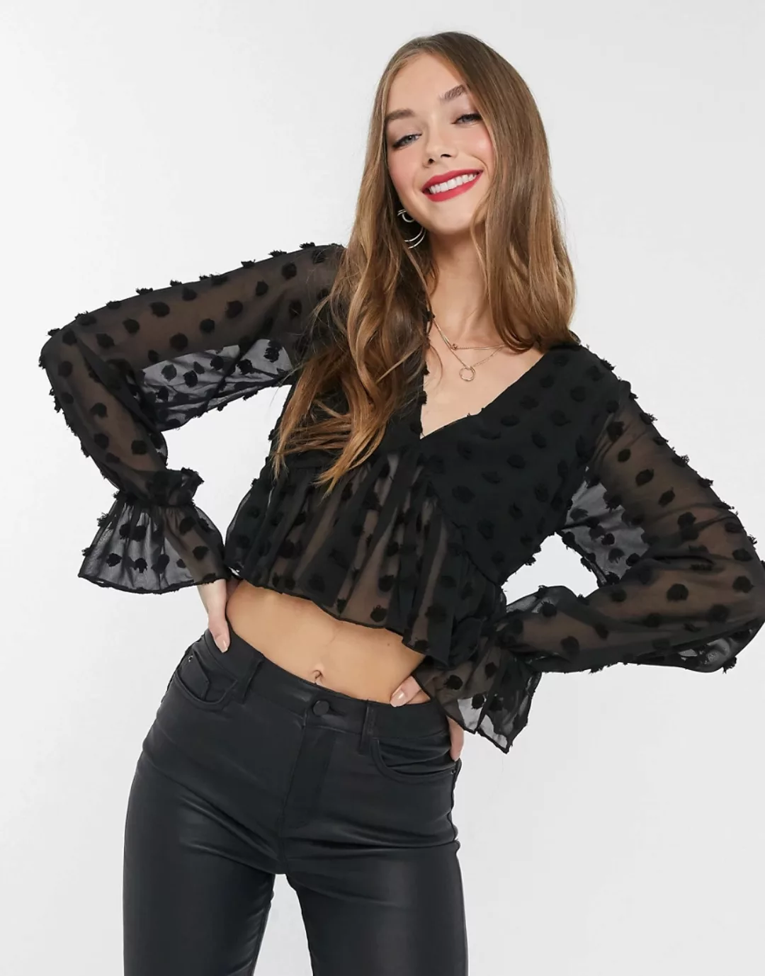 In The Style x Saffron Barker – Schwarze Bluse aus genopptem Material günstig online kaufen
