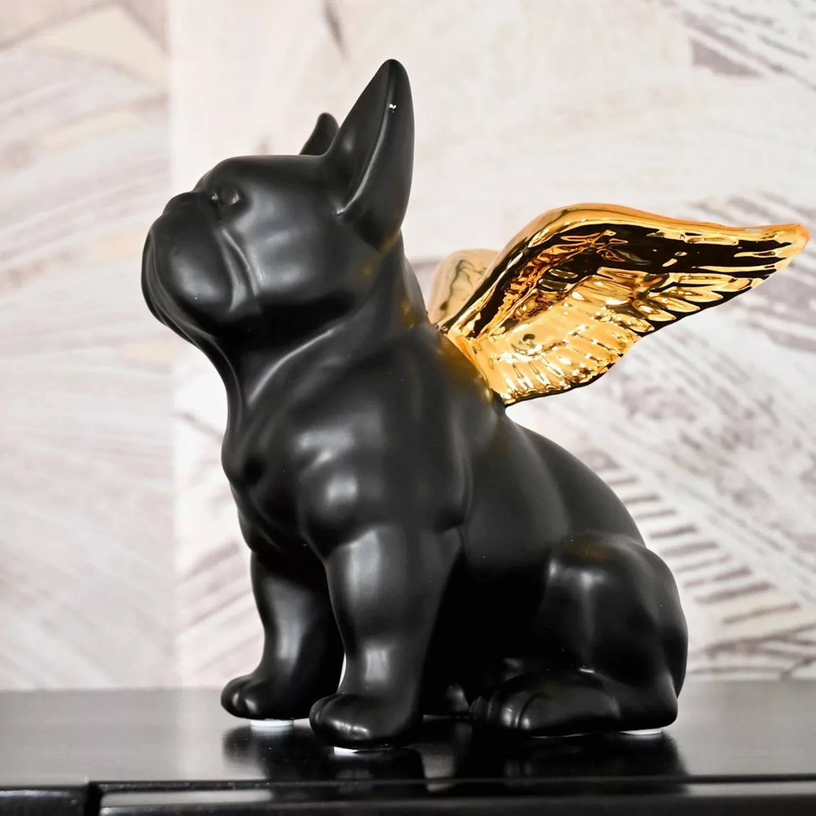 KARE Deko-Figur Sitting Angel Dog, schwarz/gold, Steingut günstig online kaufen