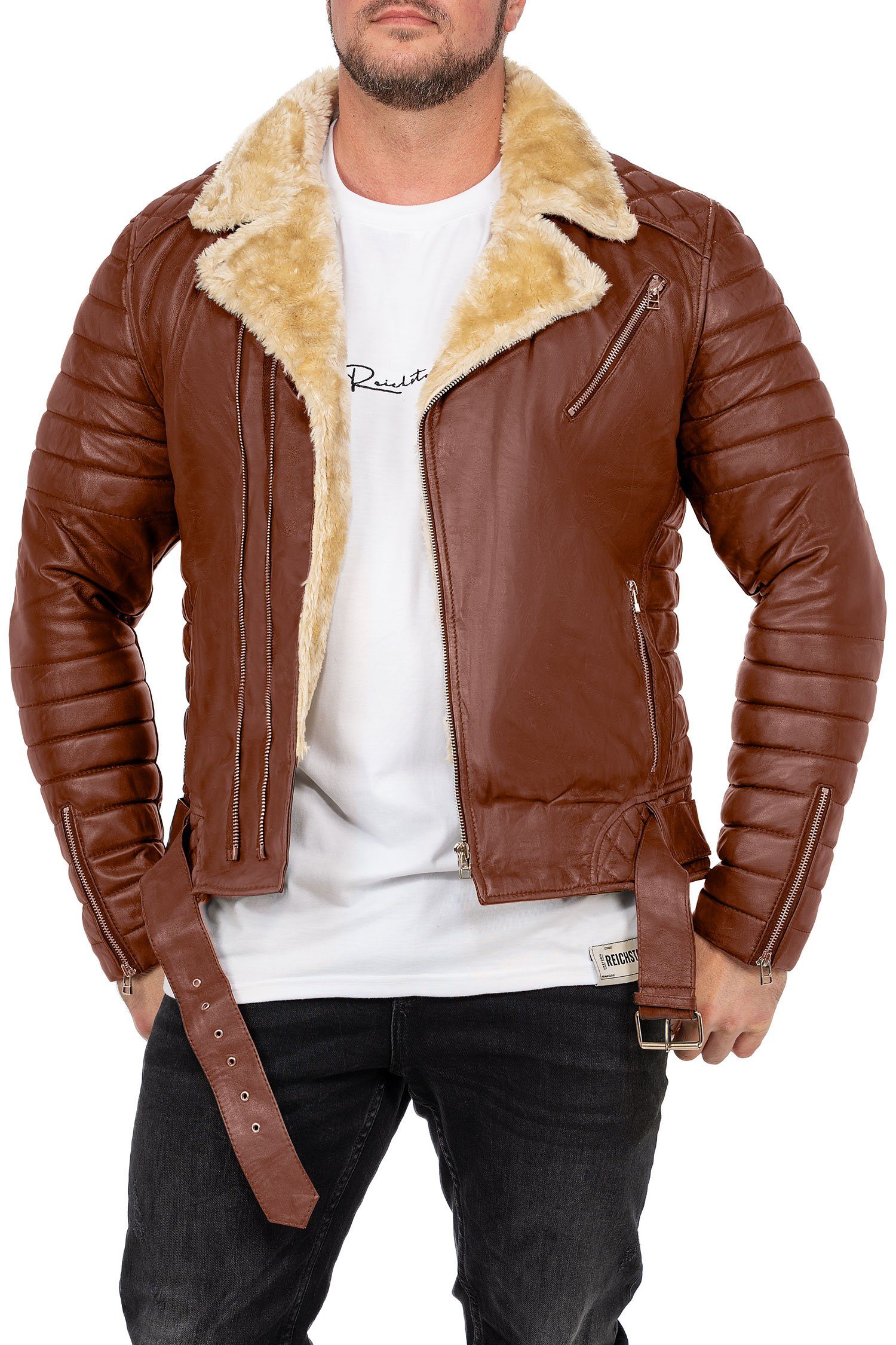 Reichstadt Lederjacke Herren Regular Fit Bikerjacke günstig online kaufen