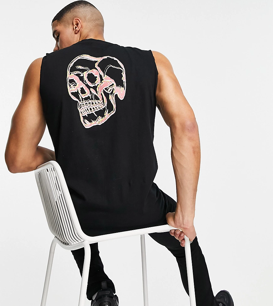 Bolongaro Trevor Tall – Trägershirt mit 3D-Totenkopf-Print-Schwarz günstig online kaufen