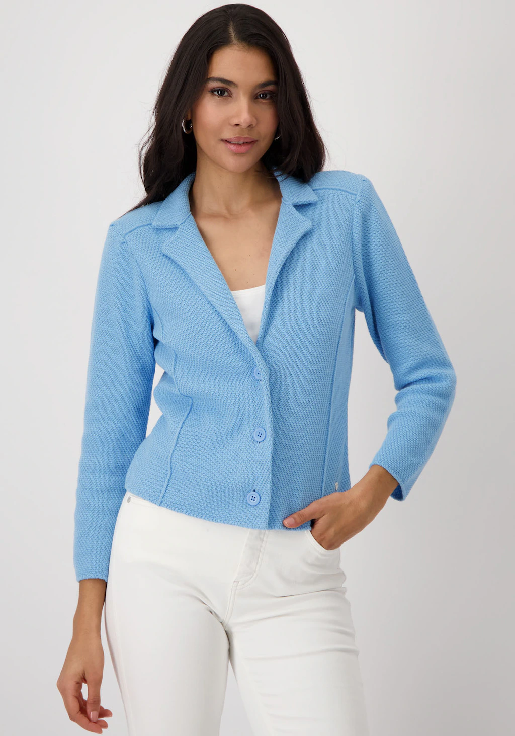 Monari Strickjacke "Jacke Basic Strickblazer", Leicht tailliert mit Ziernäh günstig online kaufen