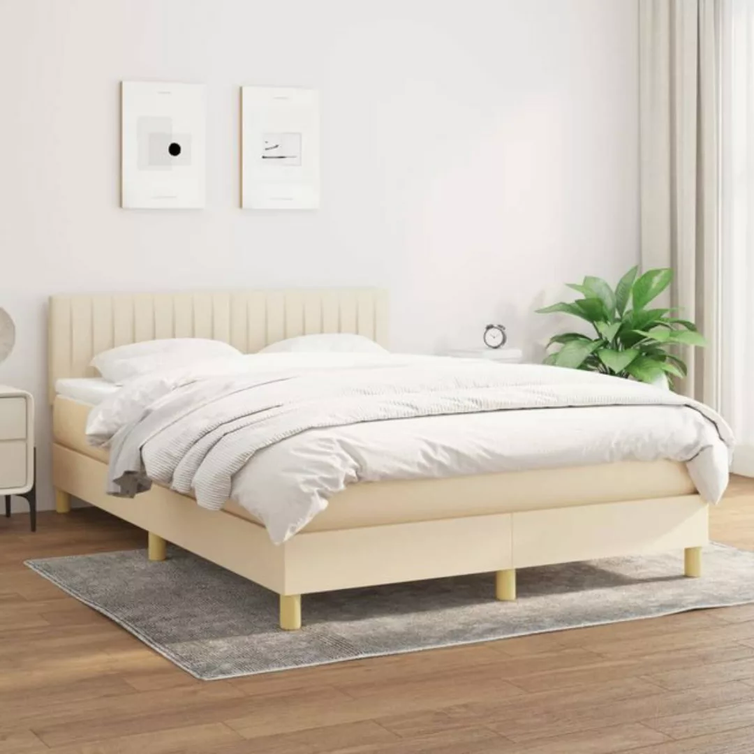 vidaXL Bettgestell Boxspringbett mit Matratze Creme 140x200 cm Stoff Bett B günstig online kaufen