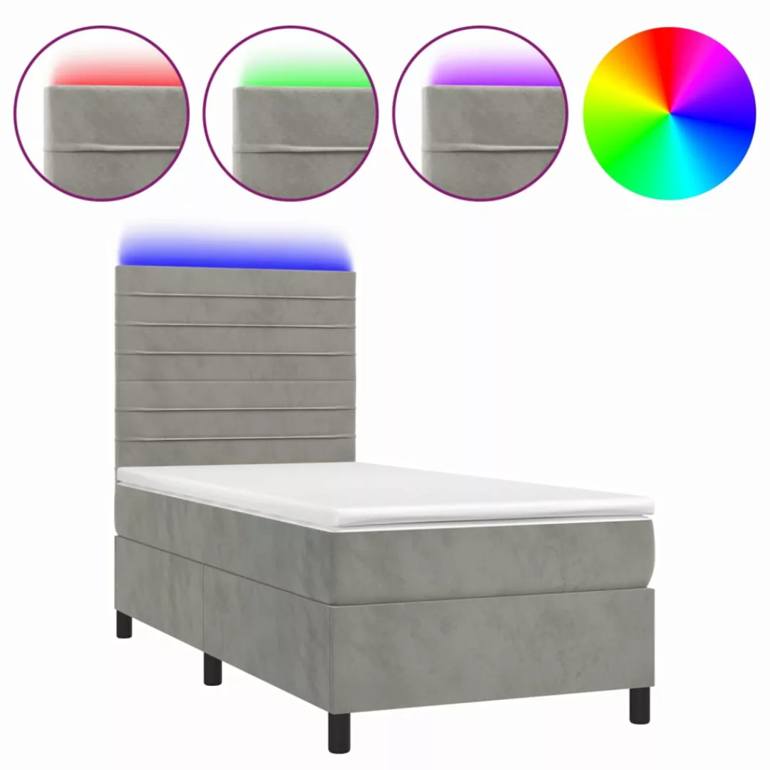 Vidaxl Boxspringbett Mit Matratze & Led Hellgrau 100x200 Cm Samt günstig online kaufen