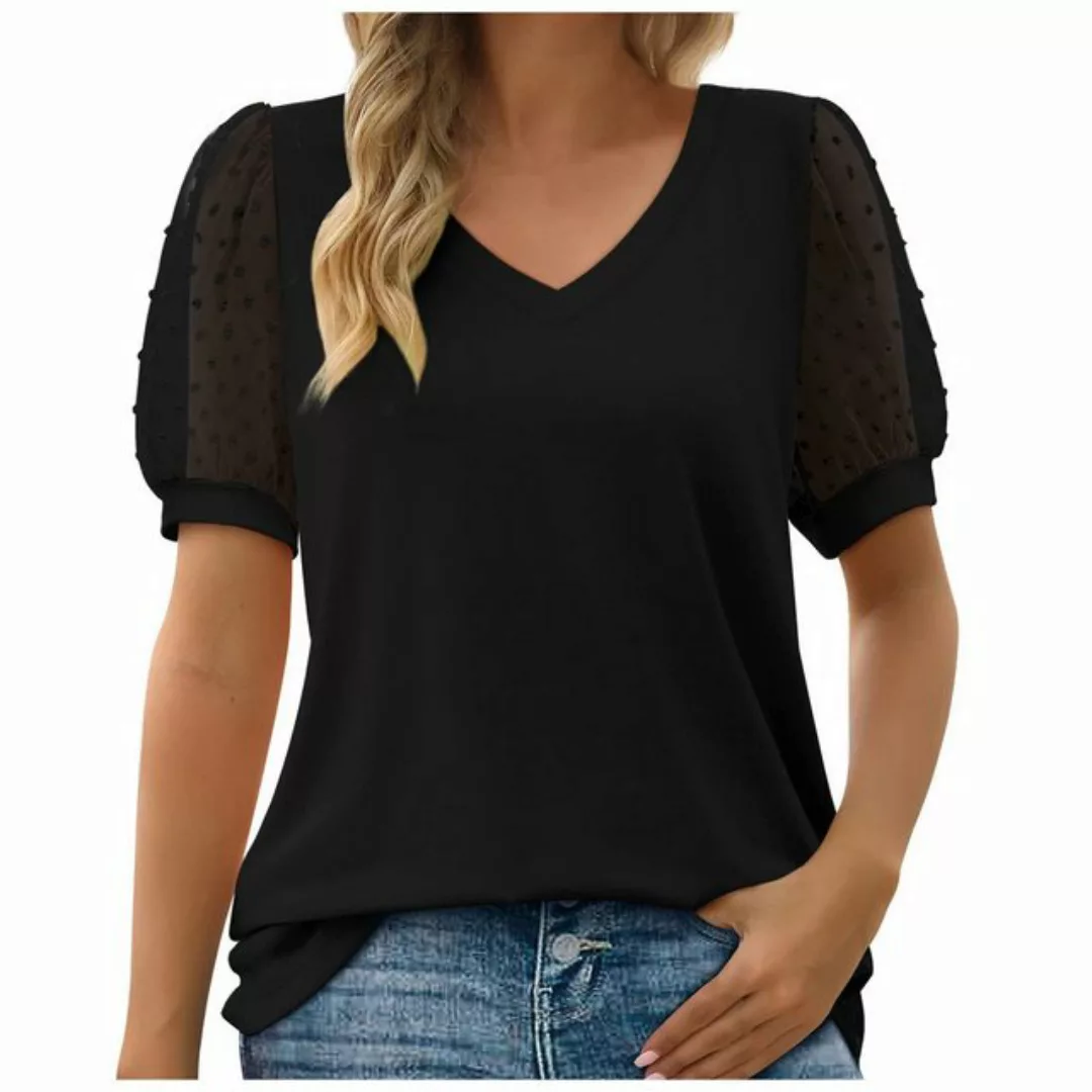 ZWY 2-in-1-Langarmshirt Damen Sommer Casual Bubble Kurzarm Lose T-Shirt V-A günstig online kaufen