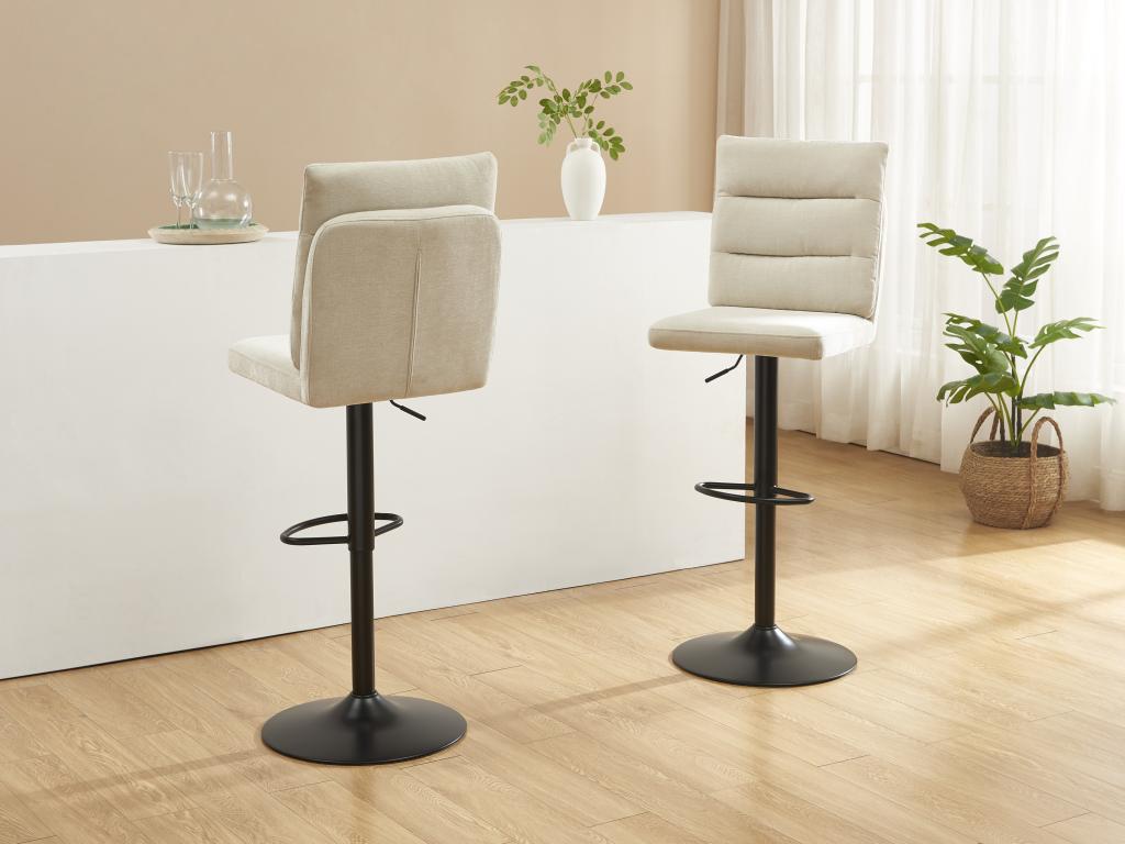 Barhocker 2er-Set - Stoff & schwarzes Metall - Höhenverstellbar - Beige - N günstig online kaufen