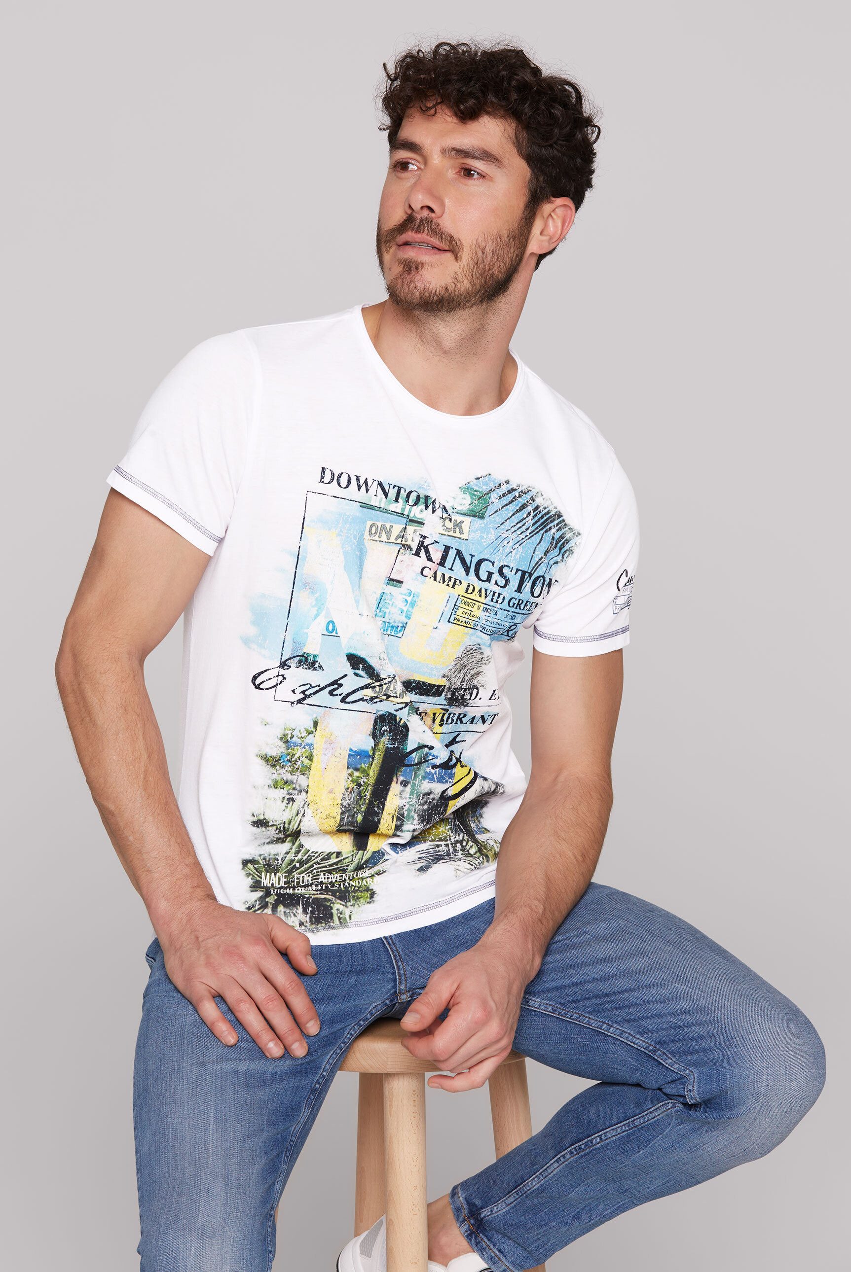 CAMP DAVID Rundhalsshirt mit offener Kante günstig online kaufen