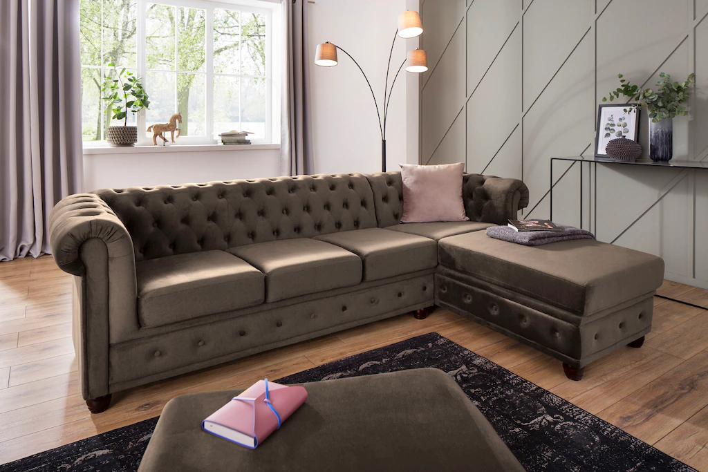 Home affaire Chesterfield-Sofa "New Castle L-Form", hochwertige Knopfheftun günstig online kaufen