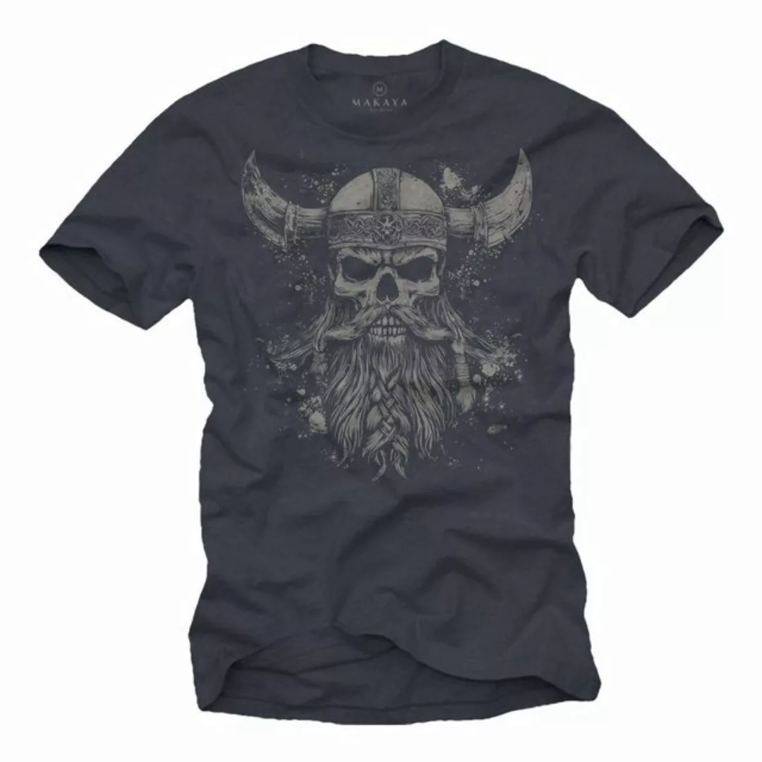 MAKAYA T-Shirt mit Wikinger Krieger Totenkopf Moitv mit Helm Viking Skull f günstig online kaufen