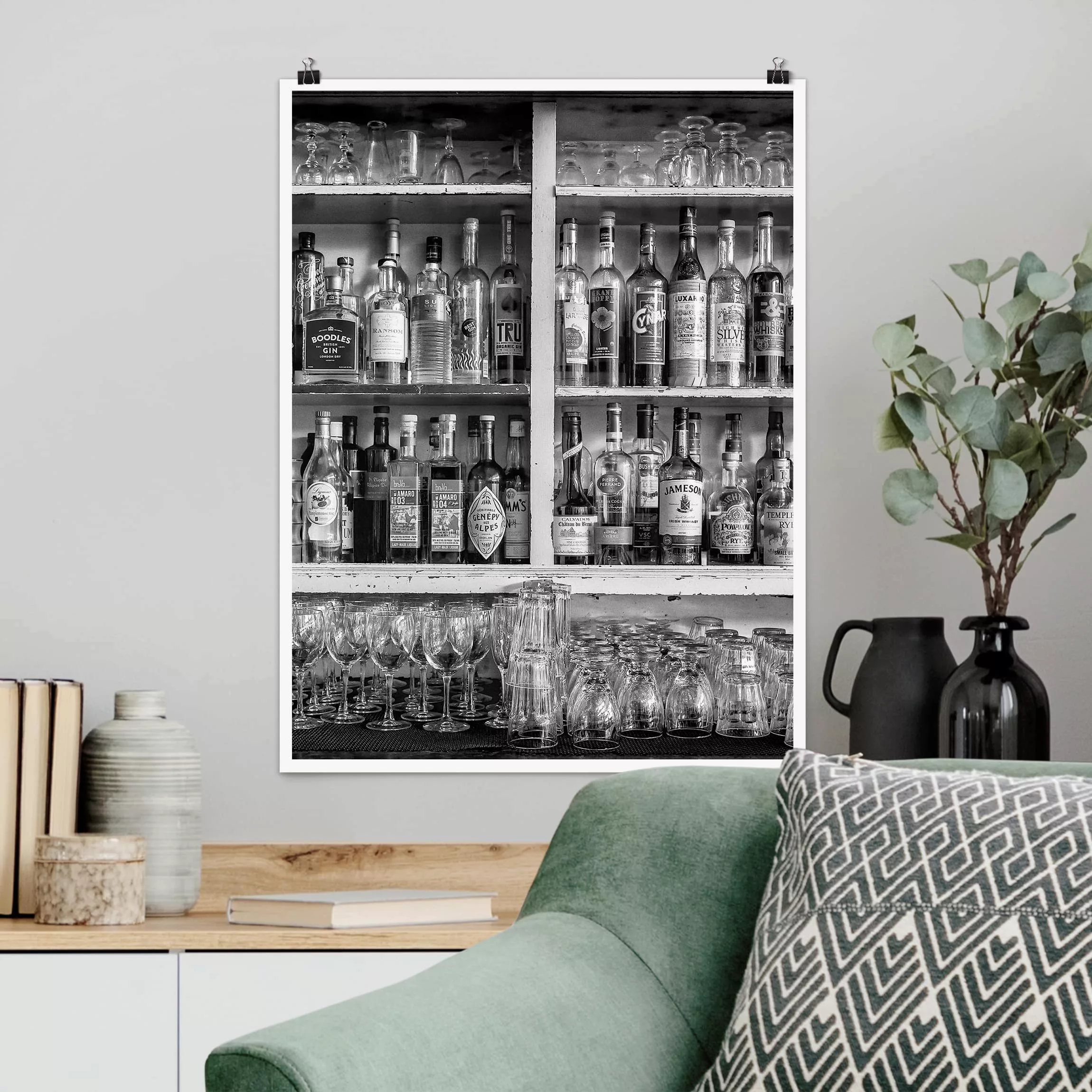 Poster Küche - Hochformat Bar Schwarz Weiß günstig online kaufen