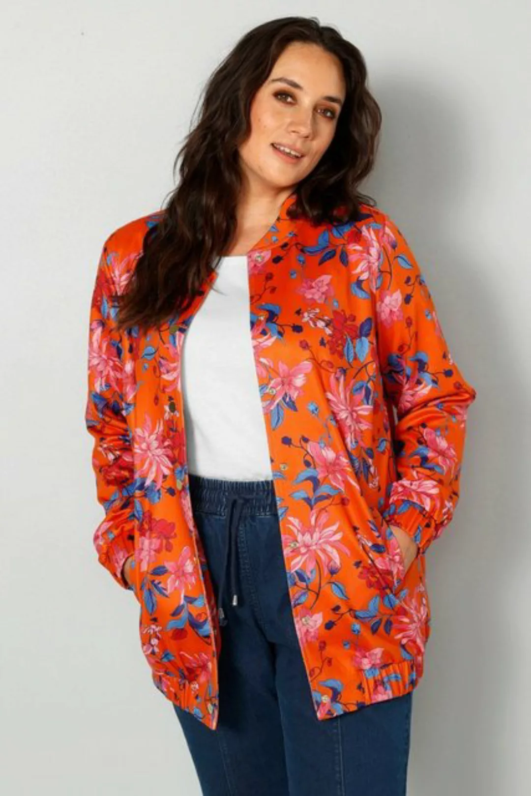 MIAMODA Sommerjacke Blouson floraler Druck Langarm Elastiksaum günstig online kaufen