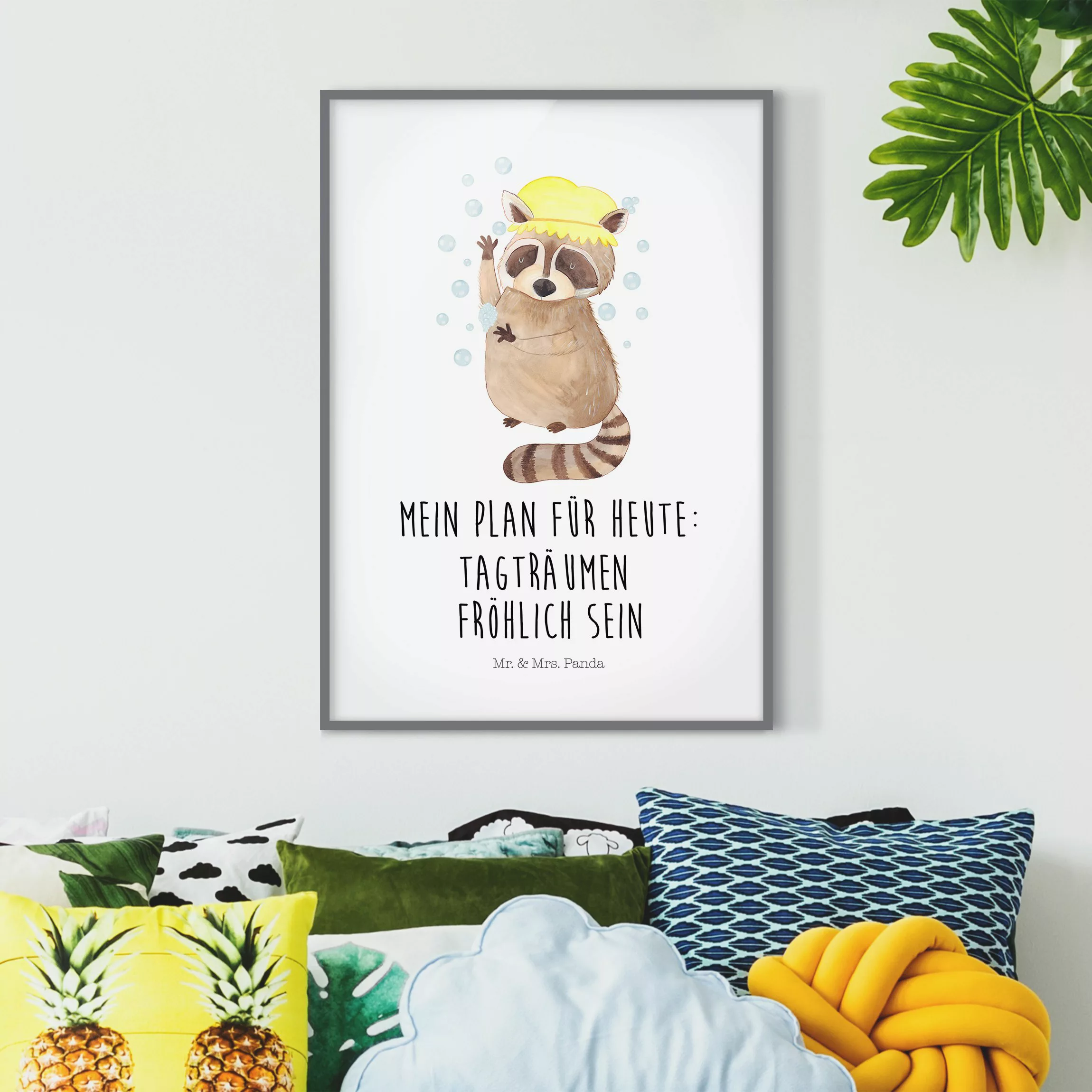 Bild mit Rahmen Mr. & Mrs. Panda - Waschbär - Tagträumen günstig online kaufen