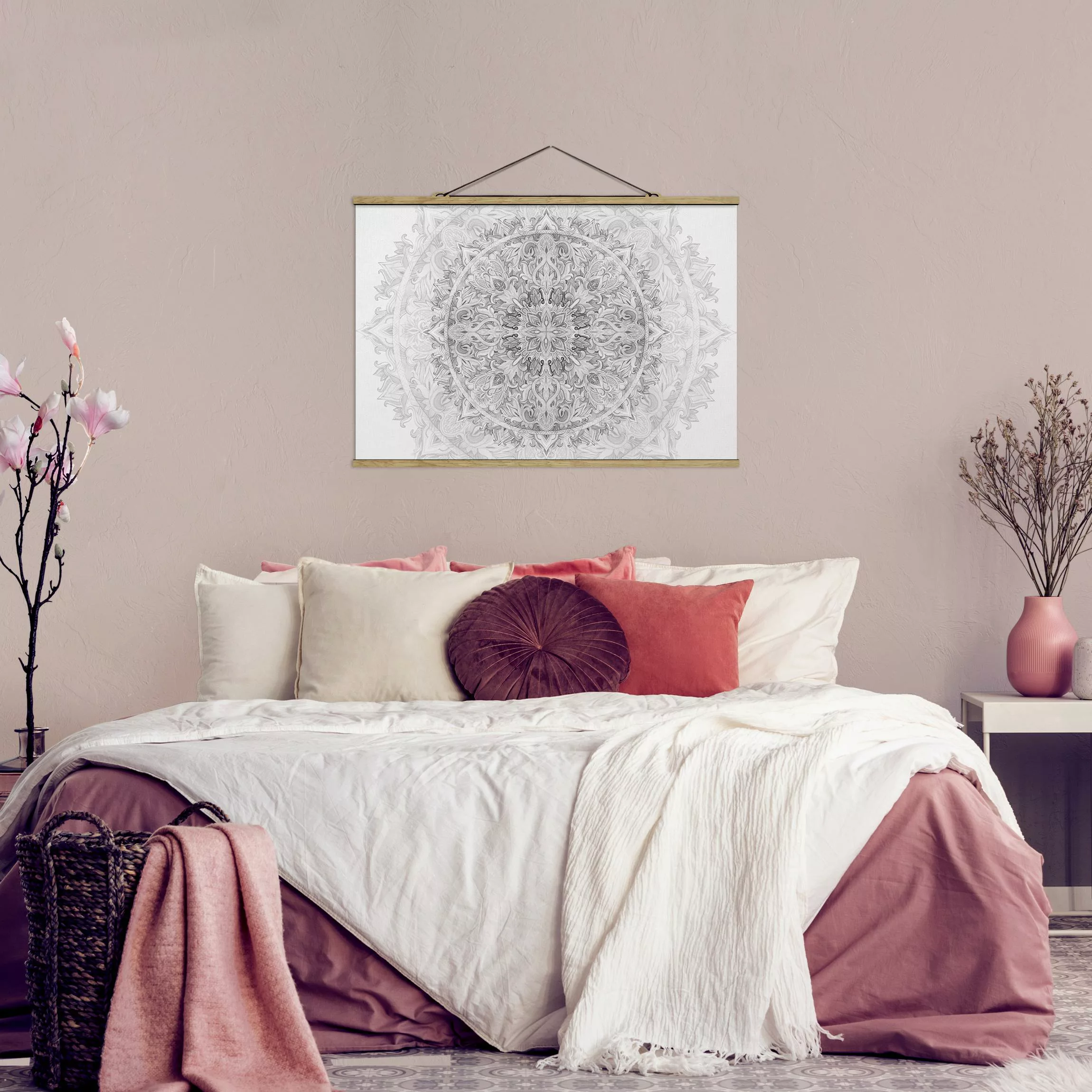 Stoffbild Mandala mit Posterleisten - Querformat Mandala Aquarell Ornament günstig online kaufen