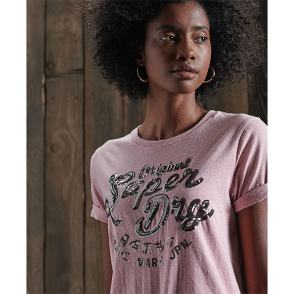 Superdry Sequin Kurzarm T-shirt 2XS Blush Pink günstig online kaufen