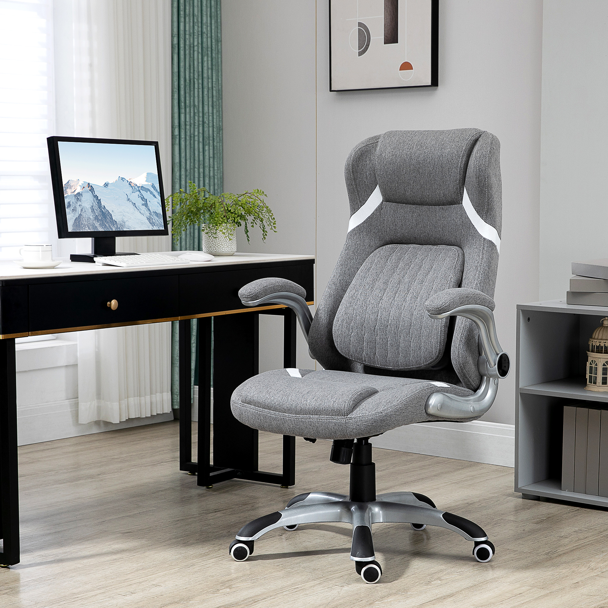 Vinsetto Ergonomischer Bürostuhl mit klappbaren Armlehnen und Kopfstütze, D günstig online kaufen