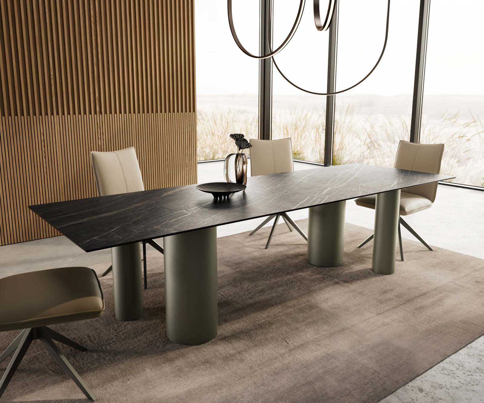 Esstisch Edge 300x100 Keramik Laminam®Noir Desir Braun Pilier Metall Effekt günstig online kaufen