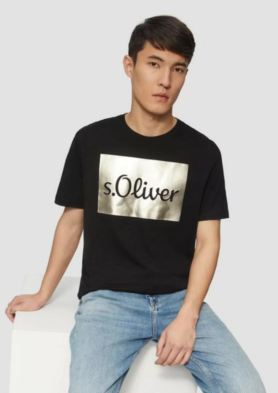 s.Oliver Kurzarmshirt T-Shirt mit Gold- oder Silber-Print Artwork günstig online kaufen