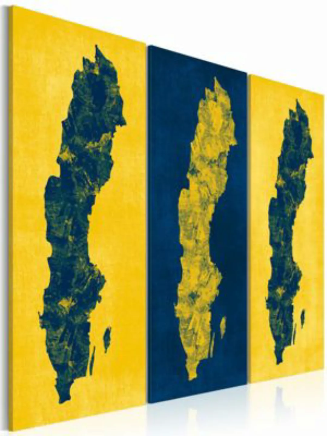 artgeist Wandbild Gemalte Landkarte von Schweden - Triptychon gelb-kombi Gr günstig online kaufen