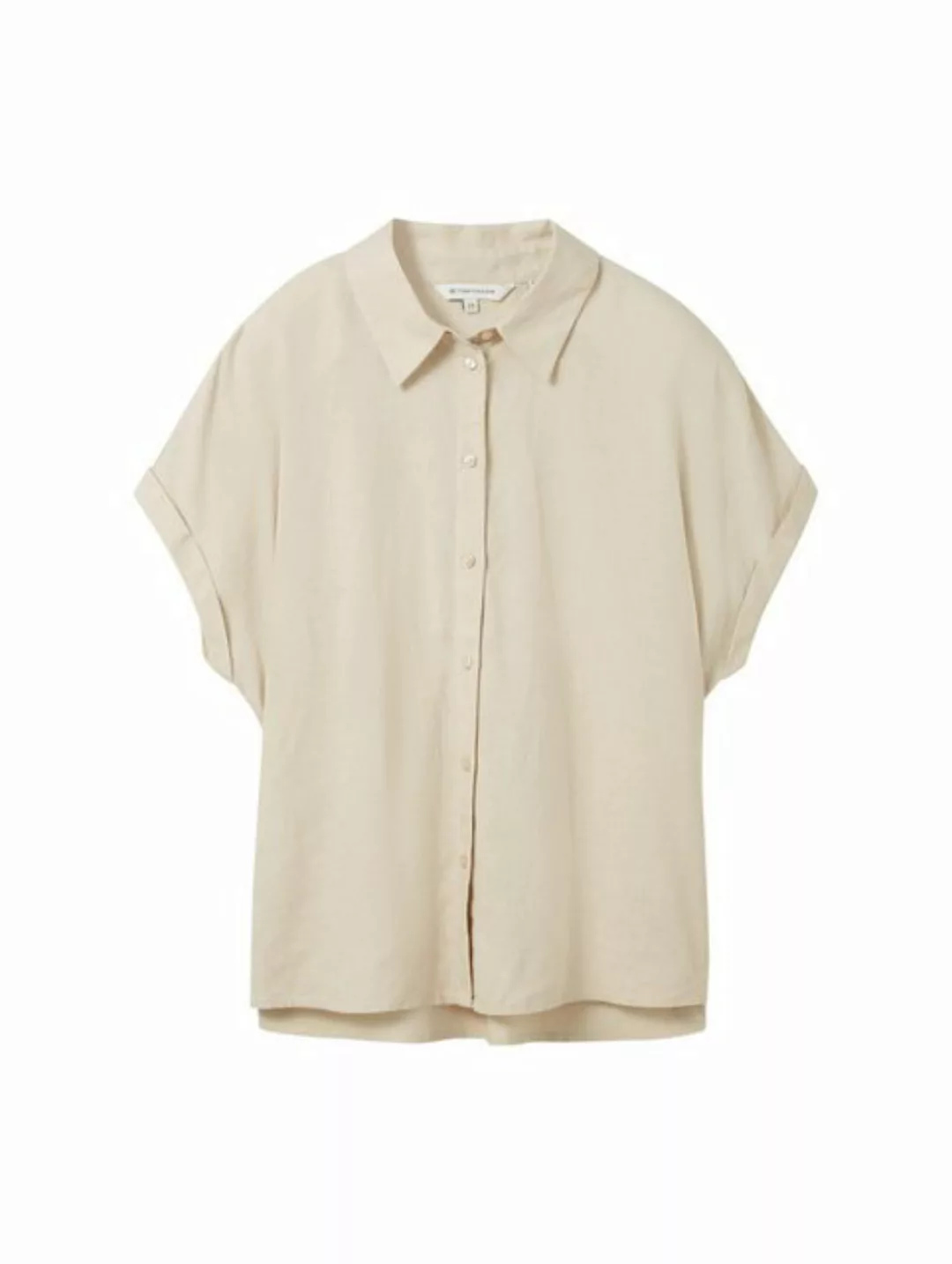 TOM TAILOR Blusenshirt shortsleeve blouse with linen, summer beige günstig online kaufen