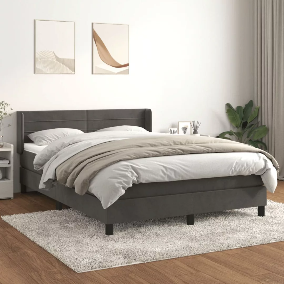 vidaXL Bettgestell Boxspringbett mit Matratze Dunkelgrau 140x200 cm Samt Be günstig online kaufen