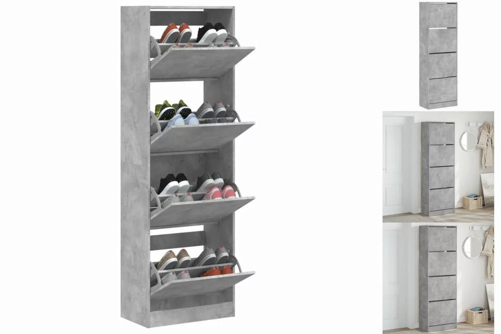 vidaXL Schuhschrank Schuhschrank mit 4 Klappen Betongrau 60x34x187,5 cm günstig online kaufen