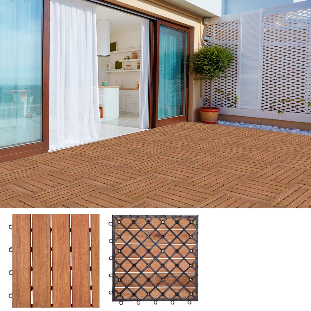 Casaria Holzfliesen 11x Eukalyptus, Terrassenfliesen 1-6m² günstig online kaufen